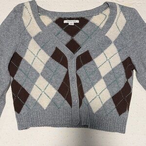 American Eagle Outfitters Gray and Brown Argyle Cardigan